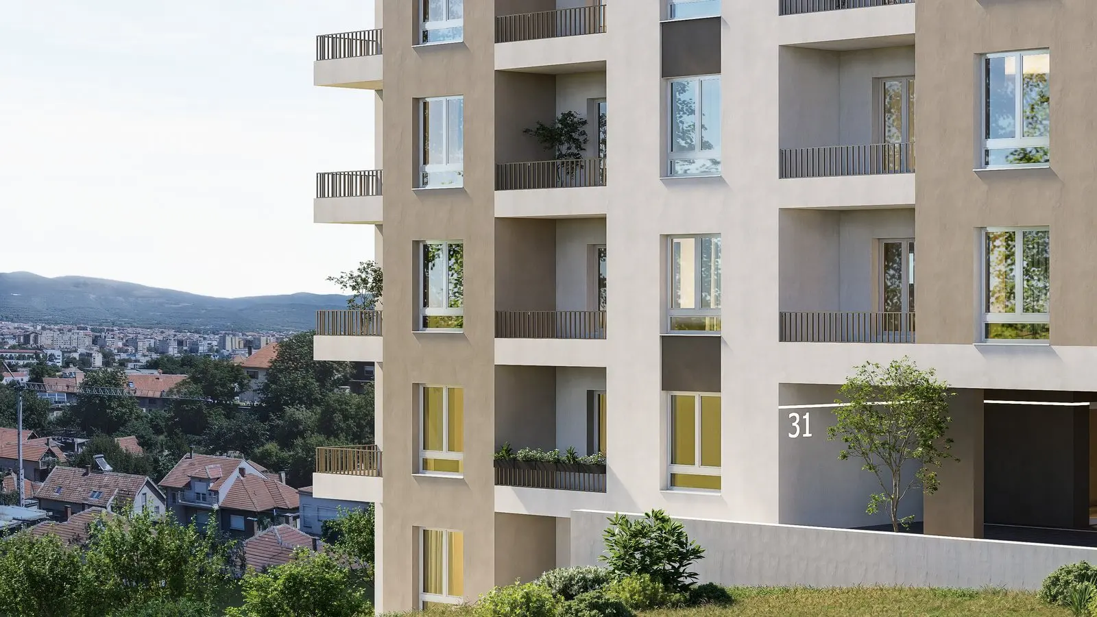 Pogled sa uzvišenja Palilule na Niš — render zgrade Belopalanačka 31