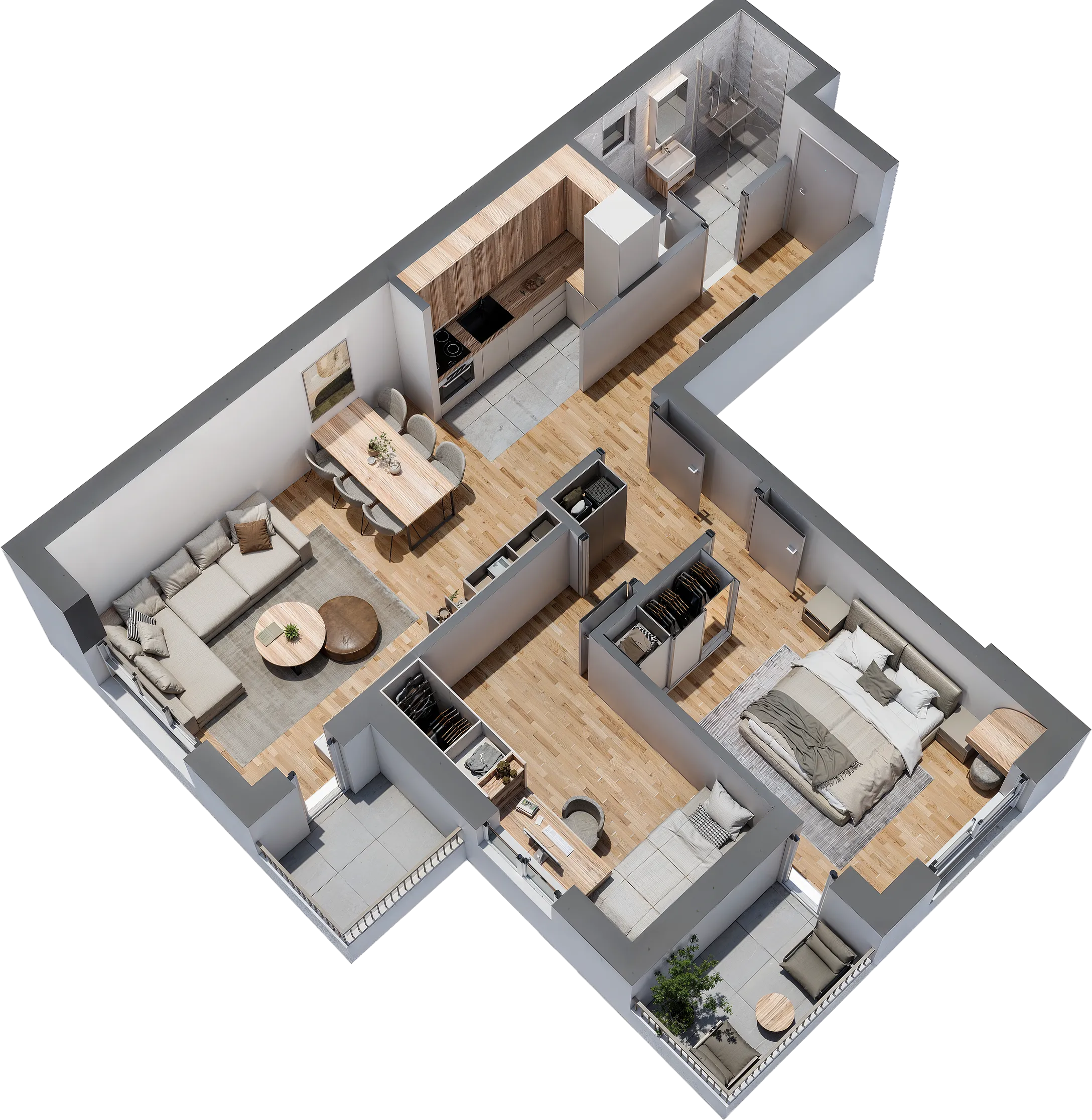 3D prikaz — Stan 8, dvosoban 63,80 m², i sprat