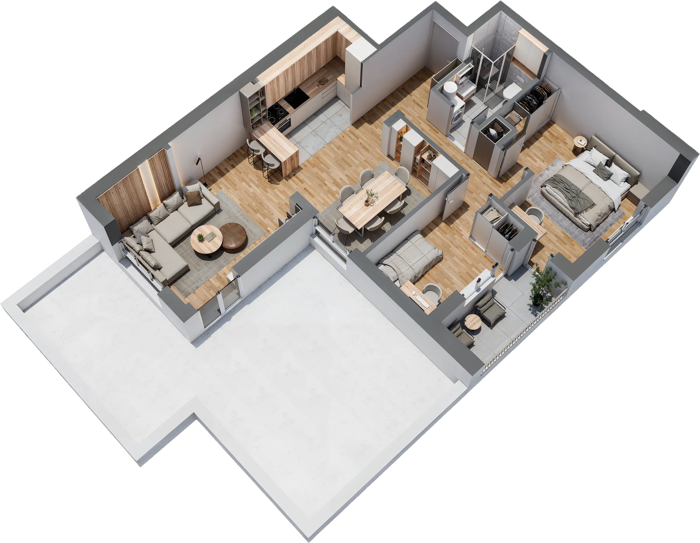 3D prikaz — Stan 18, dvosoban 70,96 m², iv sprat