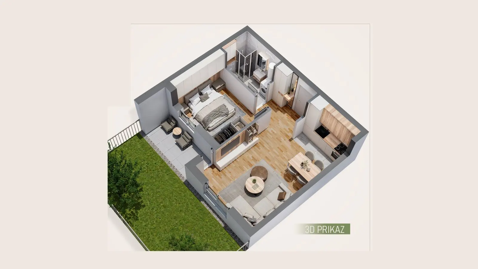 3D prikaz stana 1 sa dvorištem na korišćenje — Belopalanačka 31, Niš